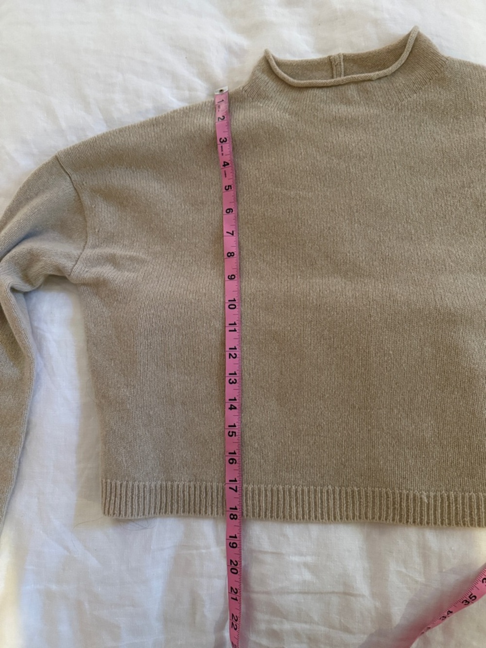 100% CASHMERE Neutral Cropped Crewneck Sweater long sleeved - Picture 8 of 11